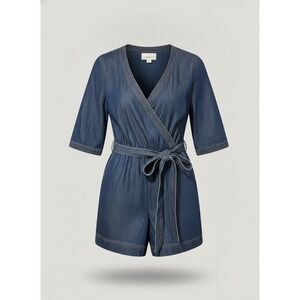 Pilcro and the Letterpress Anthropologie Denim Wrap Romper Blue 16w Plus Size